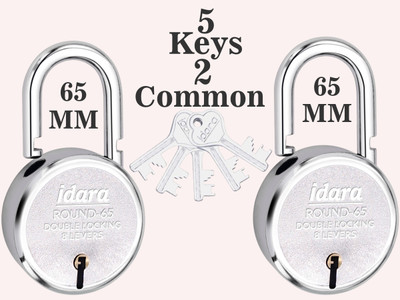 IDARA Round 65mm Same Key Lock Set - 2 Locks with 5 Same Keys for Home & Shop Security Padlock(Chrome)