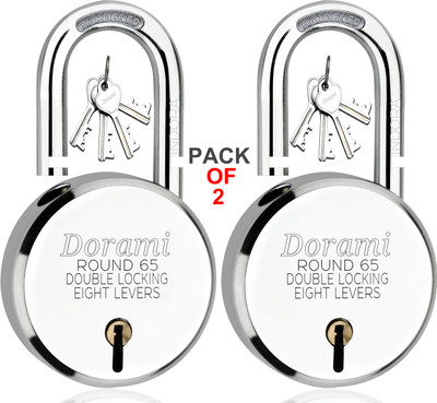 Indora 65mm lock 4 keys Hardened Shackle Double Locking 8 Lever Padlock(Silver)