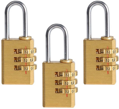 BANISTROKES 3 Digit Brass Re-Settable Combination Padlock/password Lock(Silver)
