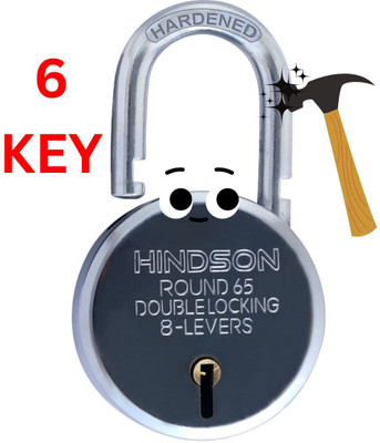 HINDSON Round 65mm Padlock, Double Locking, 6 Keys, Aligarh Lock for Home Security Lock(Silver)