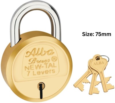 ALBA Brass New Tal Pure Brass Pad Padlock with 3 Brass Milled Keys, 75 mm Padlock(Gold)