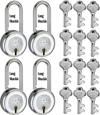HARRISON 0663 J-Supreme Long Shackle 65MM with 3 Keys, Lock and Key, Locks (Pack of 4) Padlock(Silver)