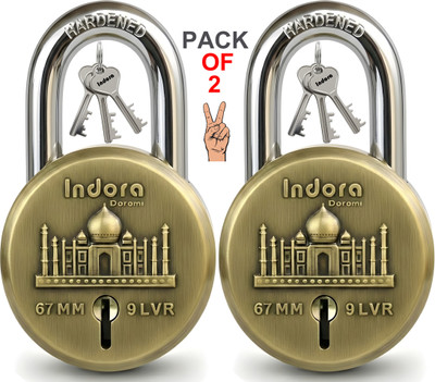Indora Taj Round XL lock | Hardened Shackle | Dual Locking | 2.2 Tons (Pack of 2) Padlock(Gold)