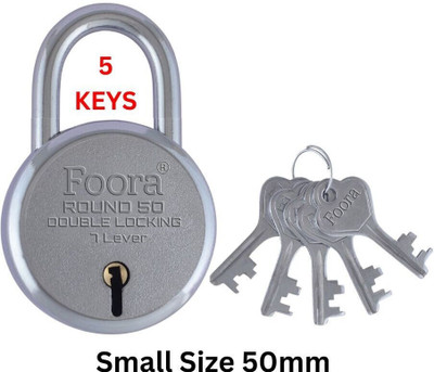 LINK O LINE 50mm New Round Steel Body Lock with Iron Lever Durable Padlock Made in India Padlock(Silver)
