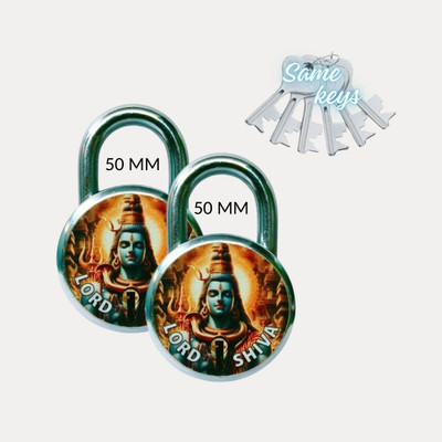 onepro Lord Shiva 50mm 2 Padlocks with 6 Same Keys Double Locking 7 Levers Padlock(Multicolor)
