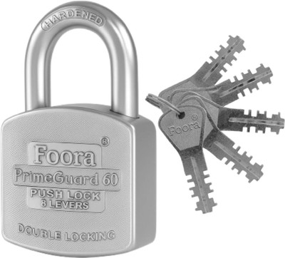 Foora Primeguard 60 Push Lock with 5 Keys – Heavy Duty Security Padlock Padlock(Silver)
