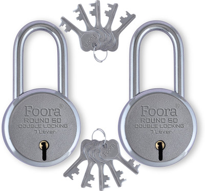 Foora Small Lock and keys Round 50mm Long Shackle 5 keys Pack of 2 padlock for home Padlock(Silver)