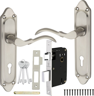 S-Guard Brass Door Handle Lock,Mortise Handle Lock with 65MM Double Action Locking-3 Key Lock(Silver)