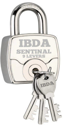 IBDA 65mm square lock and key | Push Lock Technology | 9 Levers| Rivetless Steel Body Padlock(Silver)