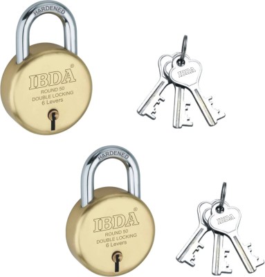 IBDA small lock & key |Pk of 2|Double Locking| 6 Levers | Rivetless Steel Body Padlock(Gold)