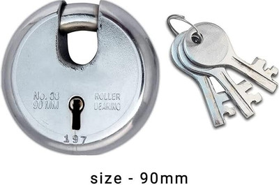 Trust me 90mm round shutter pad lock with 3 keys and 8 levers Padlock(Silver)