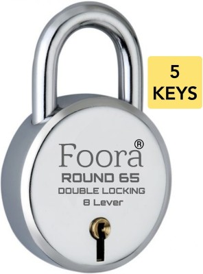 Foora New Round 65 with 5 Keys, Double Locking, Lever Technology, 8 Lever -Size 65 mm Padlock(Silver)