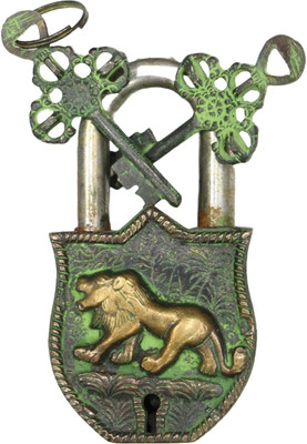 PRIME HOMES Brass Lion Pad Lock With 2 Keys Lion Shape Lock Padlock(Black)