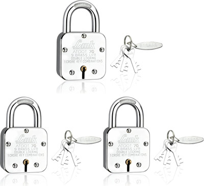 Link Atoot 70mm|1 Cr Keys Combinations |Hardened Shackle|Brass Lever(Pack 3) Padlock(Silver)