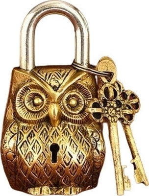 PRIME HOMES Brass Owl Pad Lock With 2 Keys Owl Shape Lock Padlock(Golden)