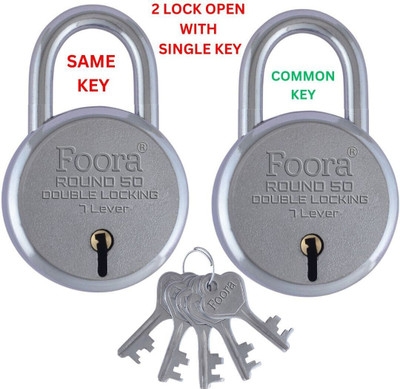 Foora Same Key Lock and key Round 50mm small steel padlock for home door. gate Padlock(Silver)