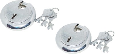 Unikkus Set of 2 Premium Quality round lock and key for shutter, shop, home, room, 90 MM Lock(Silver)