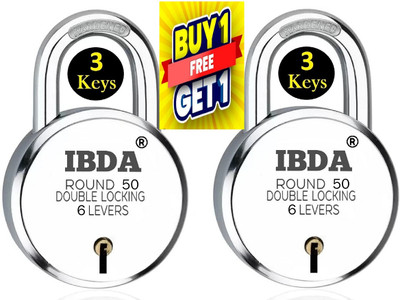 IBDA small 50mm lock | BUY1+GET1 | Double Locking | 6 Levers'| Rivetless Steel Body Padlock(Silver)
