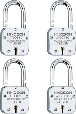 HINDSON pack of 4 small lock and key door lock for home,7 lever gate Atoot 50mm Padlock Padlock(Silver)