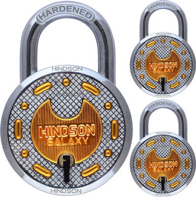HINDSON Lock and Key Galaxy Brass Round 65mm with 3 Key, Buy 2 and Get 1 Free Padlock(Silver, Gold)