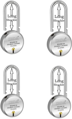 IBDA long shackle | small lock & key |Double Locking| Pk of 4 | Rivetless Steel Body Lock(Silver)