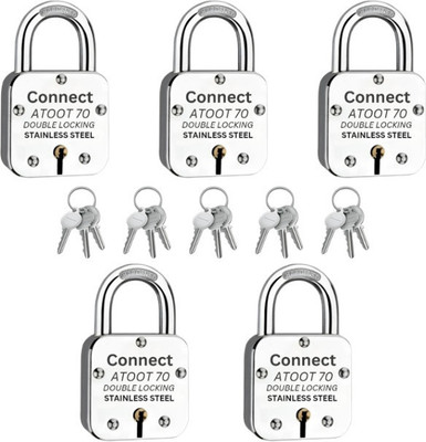 Connectlocks Atoot 70 mm Lock | Steel Body | Hardened Shackle | 7 Levers (PACK OF 5) Padlock(Steel)