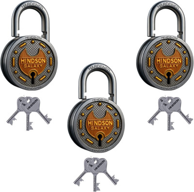 HINDSON Galaxy 65mm Brass Padlock with 3 Keys – Pack Of 3 Padlock(Silver)