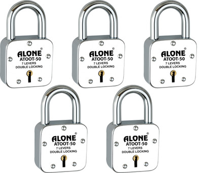 alone Atoot 50mm 3 Keys Each with 5 Padlock Hardened Shackle, Steel Body Padlock(Silver)