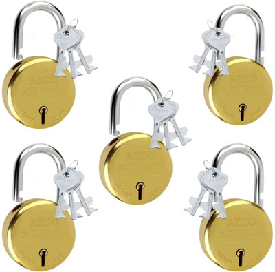 onepro Azco Gold 65 MM 3 Each Keys with 5 Padlocks 7 Levers Double Locking Padlock(Gold)