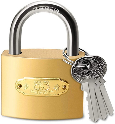 Shyam Sarowar Mebio Pressing Lock with 3 key's Hard Stainless Steel Imported_50 U Lock(Gold)