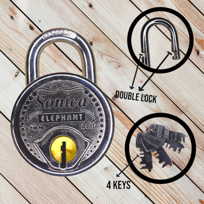 BrotherLockhous Sonica 67mm Double Locking With 4 Keys Round Shape/Shutter Lock Padlock(Silver)