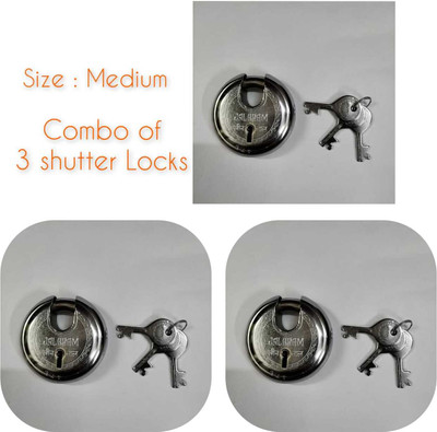 jalaram Pack of 3 Stainless steel medium size shutter locks (75mm) with 3keys each Lock(Silver)