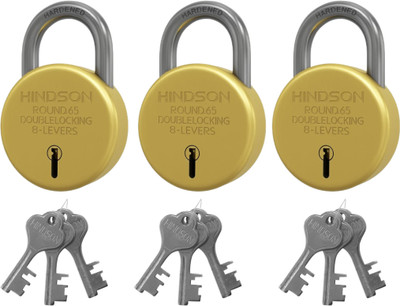 HINDSON Foora Round 65mm Gold Lock with 3 Keys | Pack Of 3 Padlock(Silver)
