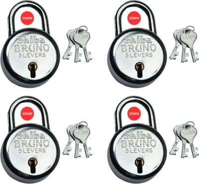 Shiba Bruno 30mm New| Steel Body | Iron Lever | Made In India Padlock Pack Of 4 Padlock(Silver)