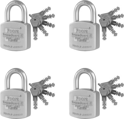 Foora Primeguard 60 Push Lock (Pack Of 4) with 5 Keys – Heavy Duty Security Padlock Padlock(Silver)