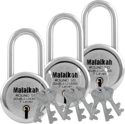 Malaikah Round 50 Long Shackle Pack Of 3 Padlock(Silver)