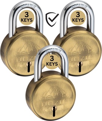 HOZIL L65 65mm with 3keys, double locking, hardened shackle, 8 levers (pack of 3) Padlock(Gold)