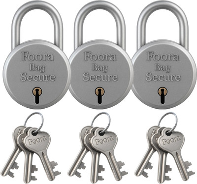 Foora Bag Lock Pack of 3 with 3 Keys Each – Durable & Compact Travel Locks Padlock(Silver)