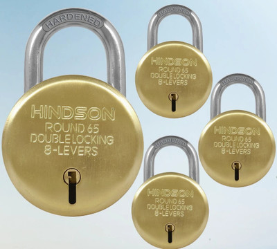 HINDSON Lock and key door lock for home gate link round 65 padlock for shop shutter Pk-4 Padlock(Gold)