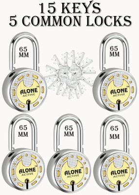alone Active Round 65mm Lock for Home Gate & Shutter, 15 Same Keys 5 Lock (pack 4) Padlock(Chrome)