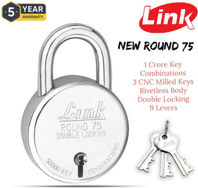 LENK Round 75mm LOCK - 9 Levers Link Double LocK ! Hardened Shackle ! 3 Keys Lock Lock(STEEL)