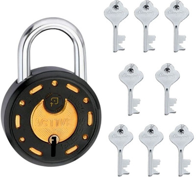 onepro Azco Round Black 65MM,1 Lock 8 keys |8 Levers Double Locking |Home Door Shop Padlock(Black Gold)