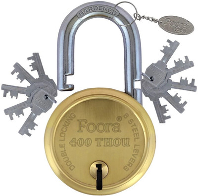 Foora 10 Key 400 THOu Gold, Hardened Shackle, Double Locking, 8 Lever, Size 65mm Padlock(Gold)