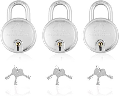 Godrej Locks Round Padlock with 6 Levers Round Padlock with 6 Levers and 3 Keys - Pack of 3 Padlock(Silver)