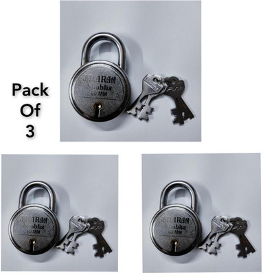 jalaram pack of 3 [ 60 MM MEDIUM LOCK ] supreme lock with 4 keys each lock Padlock(Silver)