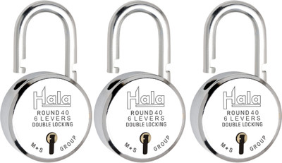 HALA Round 40mm Double Locking 6 Lever Comes With 3 Keys Padlock(Silver)