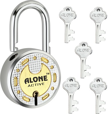 alone Active Round 65mm Lock for Home Gate Shop & Shutter, Double Locking 5 Keys Padlock(Chrome, Brass Combination)