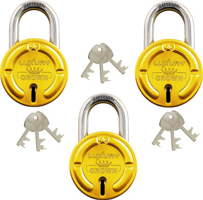 onepro Luxury Crown Round 66mm 3Padlock with 3Each Keys, 9 Steel Levers Double Locking Padlock(Gold)
