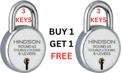 HINDSON 65mm Round | Double Locking with 3 Silver Keys & 8 Steel Levers Padlock(Silver)