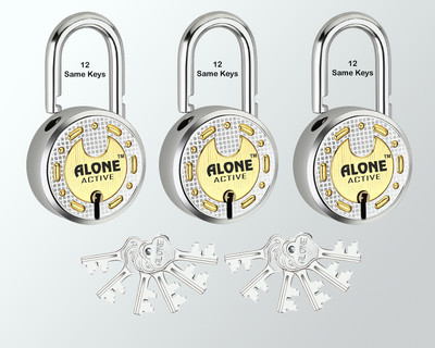 alone Round 65mm 12 Same Keys 3 Padlocks for home door gate shutter Brass Combination Padlock(Gold, Chrome)
